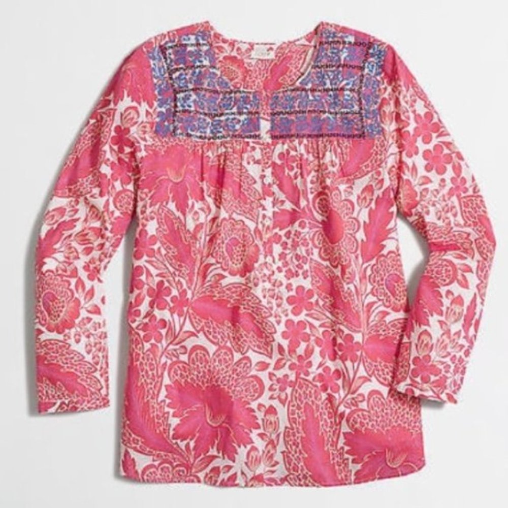 J. Crew Factory Pink Floral Embroidered Top - Picture 9 of 9